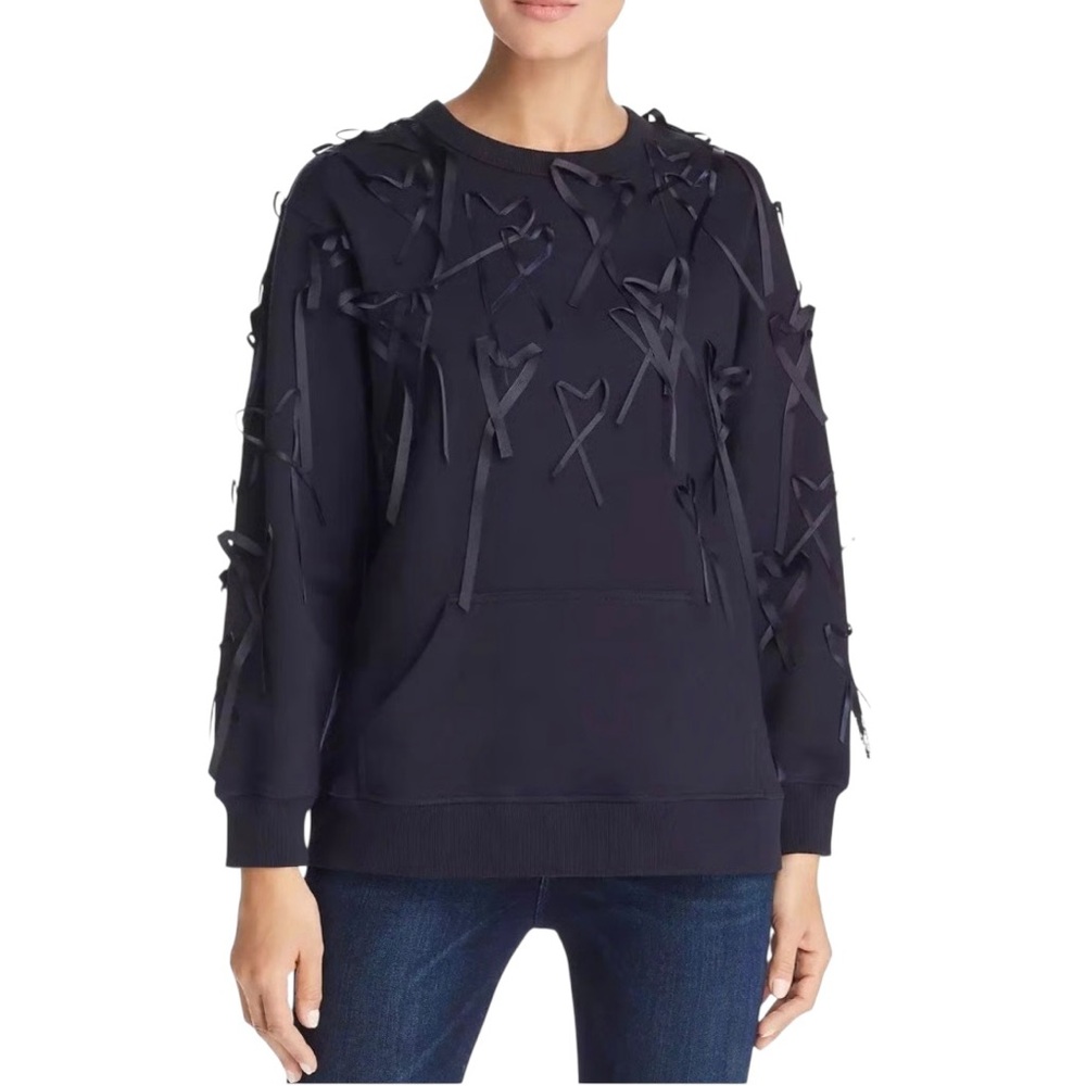 Escada Sport Elup Heart Ribbon Appliqué Pullover Sweatshirt Sweater